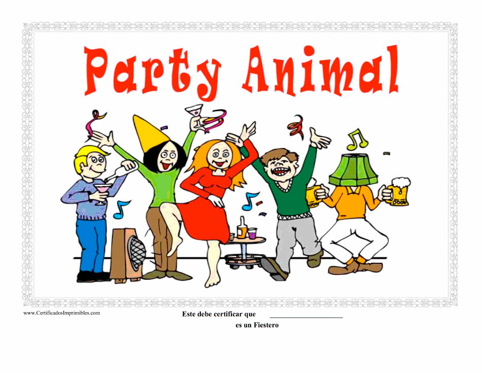 Party Animal Certificate Template (Puerto Rican Spanish), Page 1