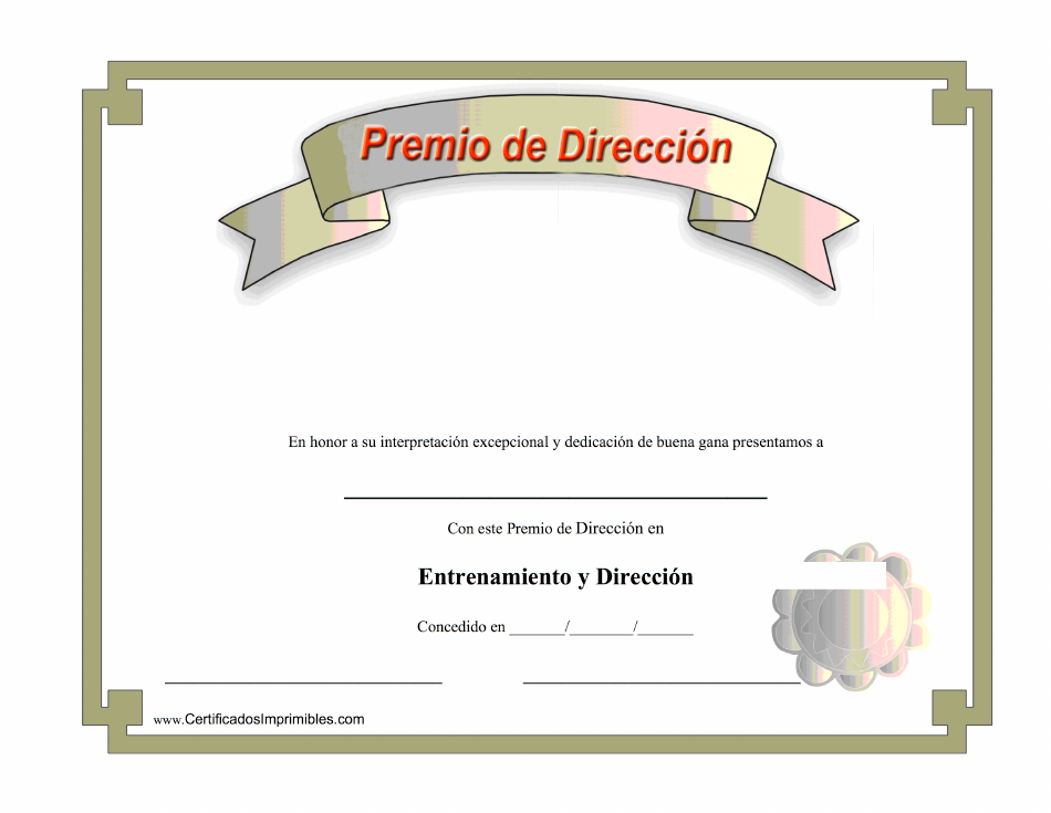 Imagen del certificado Premio De Dirección Certificado