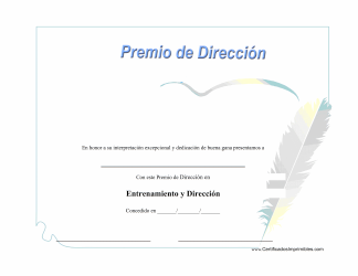 Document preview: Entrenamiento Y Direccion Premio Certificado (Spanish)
