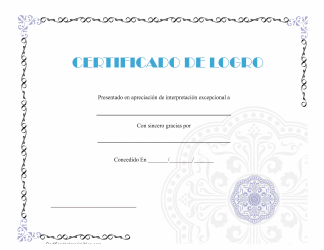 Document preview: Certificado De Logro - Azul (Spanish)