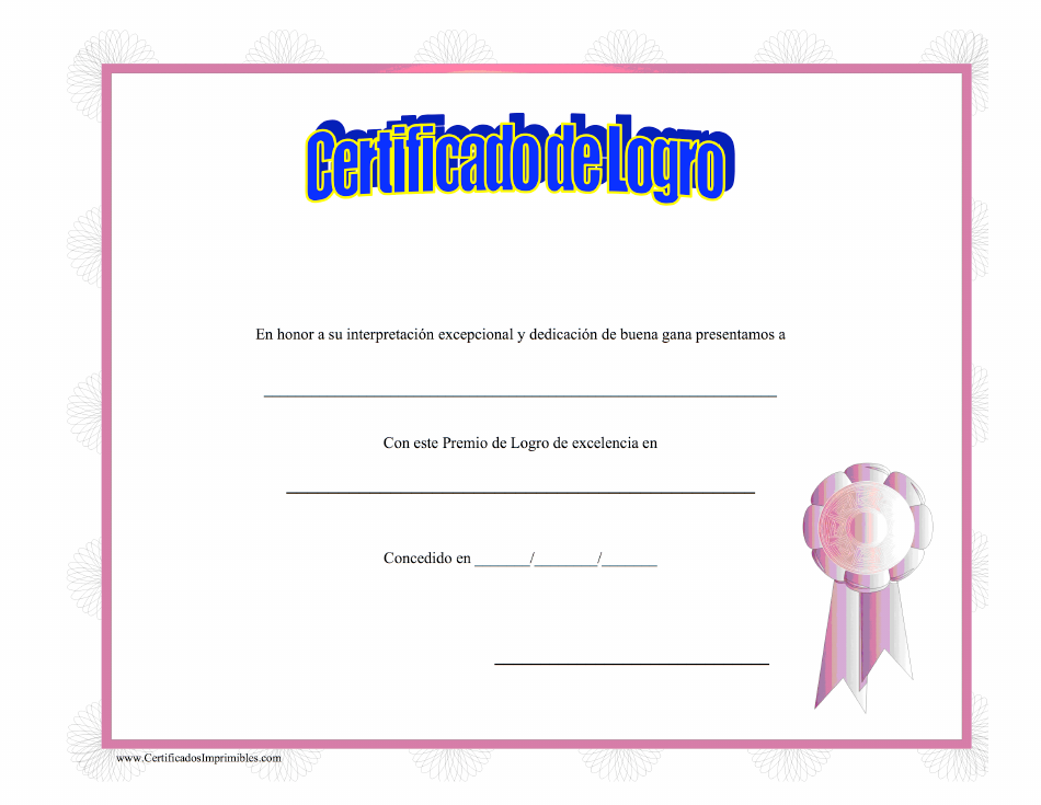 Certificado De Logro - Rosa (Spanish), Page 1