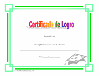 Document preview: Certificado De Logro - Completado Con Exito El Curso De Estudios - Green (Spanish)