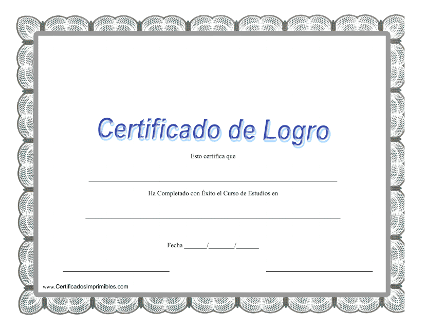 Certificado De Logro - Completado Con Exito El Curso De Estudios - Grey (Spanish) Download Pdf