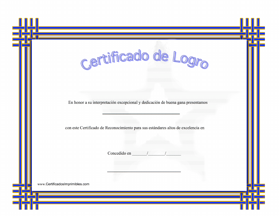 Certificado De Logro - Dedicacion De Buena Gana (Spanish), Page 1