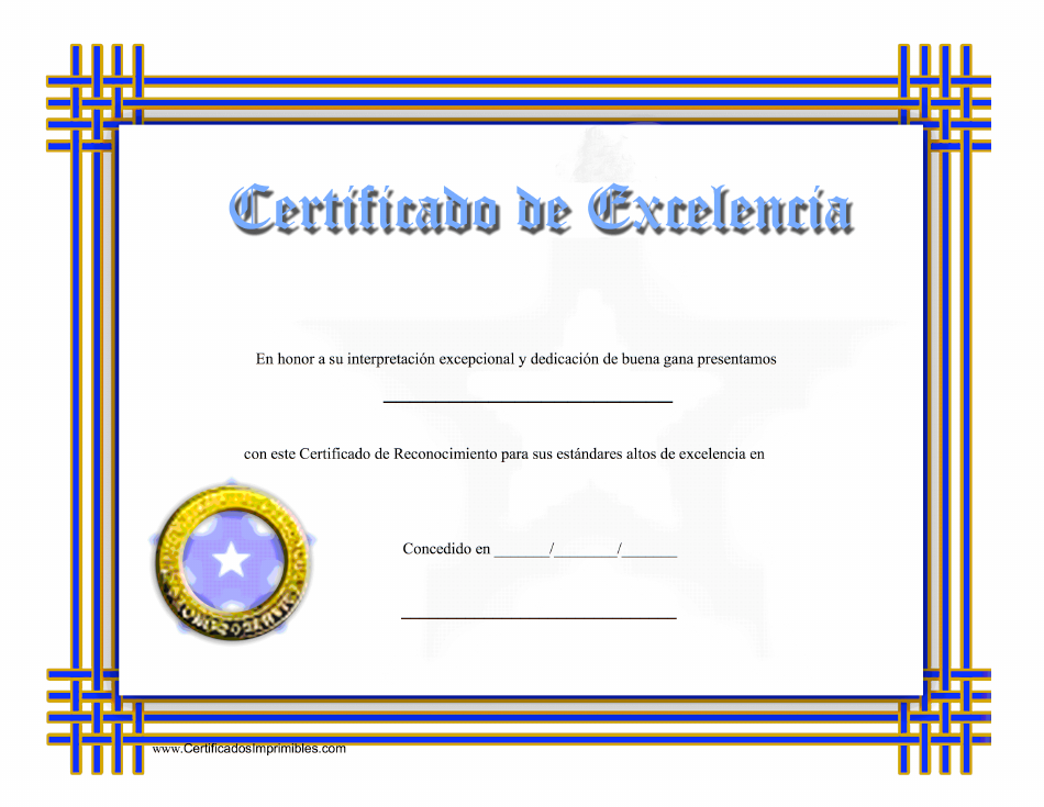 Certificado de Excelencia - Dedicación de Buena Gana - Azul y Naranja (Spanish)