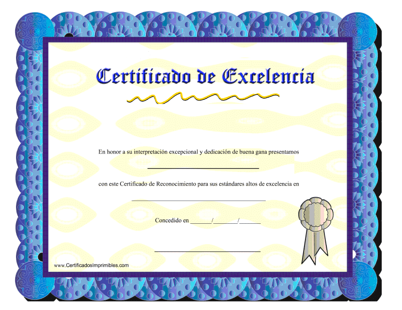 &quot;Certificado De Excelencia - Dedicacion De Buena Gana&quot; (Spanish) Download Pdf