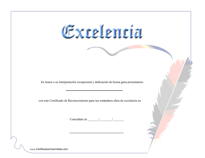 &quot;Certificado De Excelencia&quot; - Spain (Spanish) Download Pdf