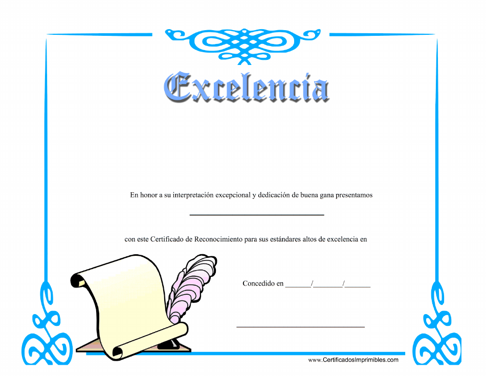 Certificado De Excelencia - Spain (Spanish), Page 1