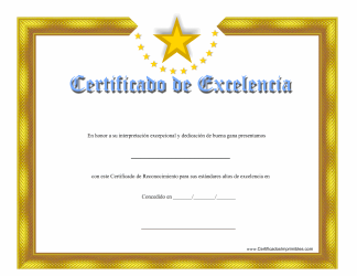 Document preview: Certificado De Excelencia - Gold - Spain (Spanish)