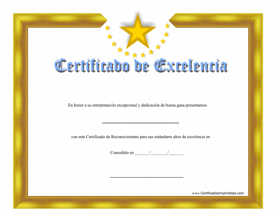 Certificado De Excelencia - Gold - Spain (Spanish) | TemplateRoller
