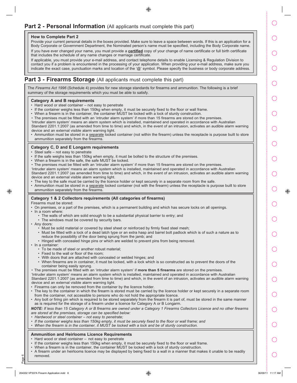 Form VP0337A Application for a Permit to Acquire a Longarm - Victoria, Australia, Page 6