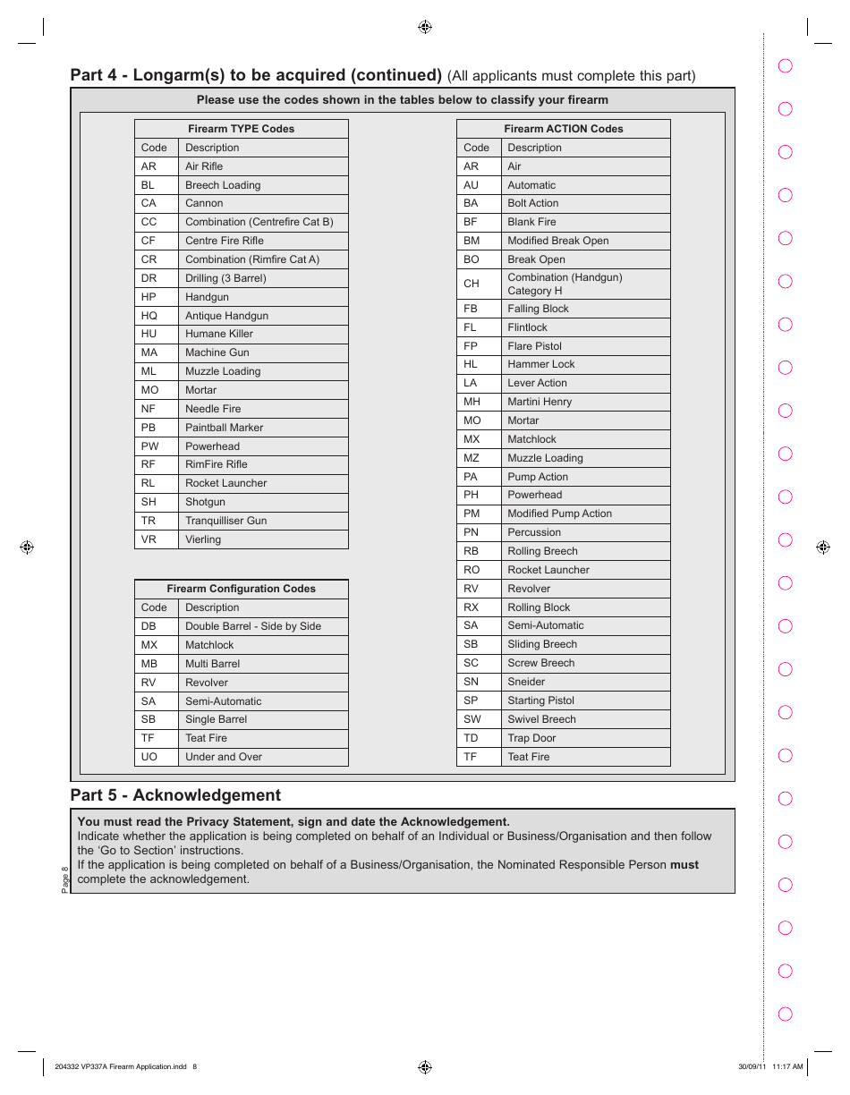 Form VP0337A Application for a Permit to Acquire a Longarm - Victoria, Australia, Page 8