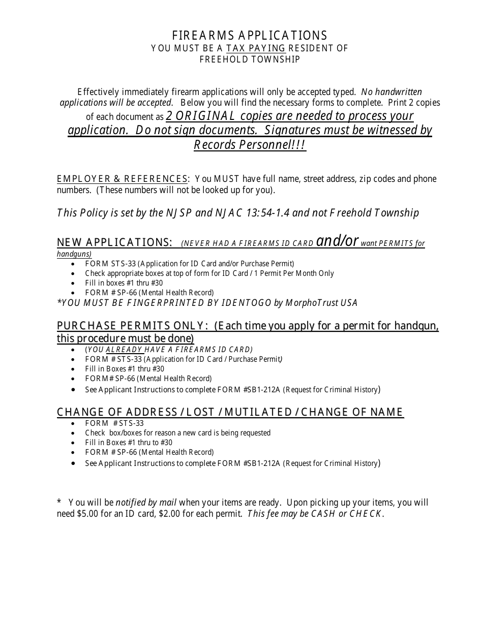 Firearms Applications - Township of Freehold, New Jersey, Page 1