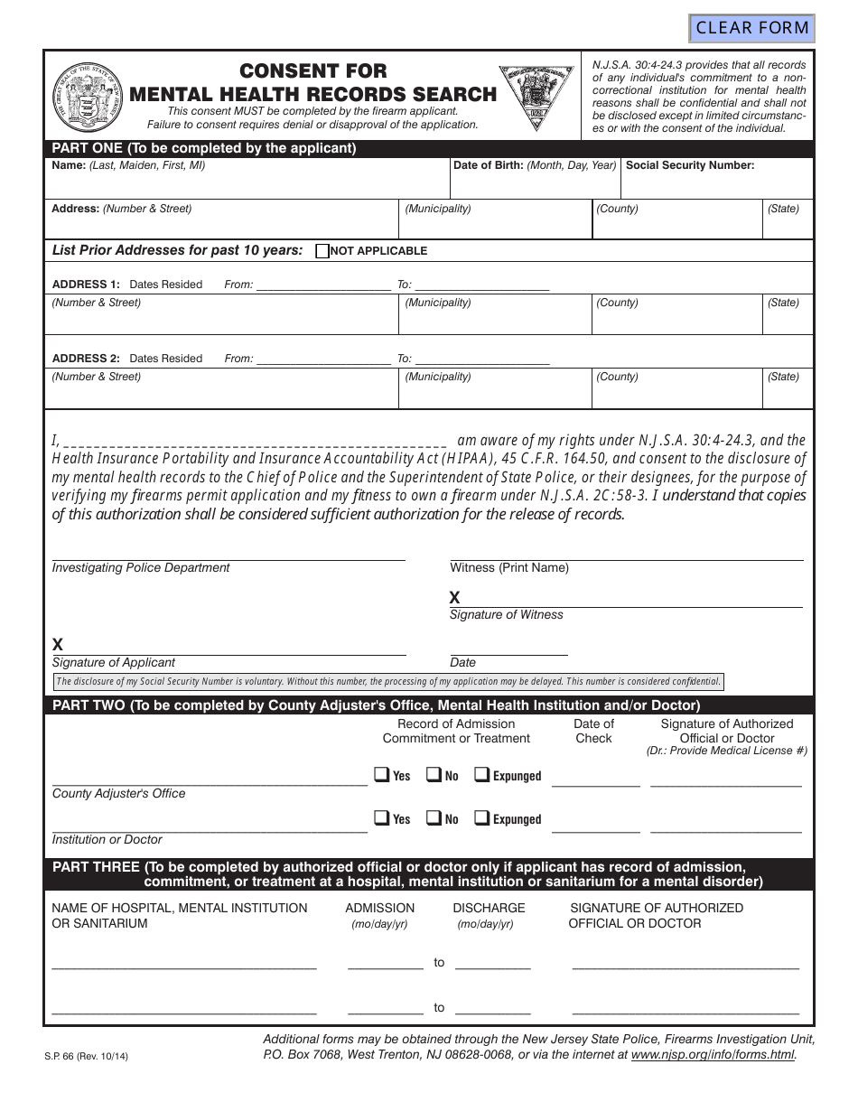 Township of Freehold, New Jersey Firearms Applications Fill Out, Sign