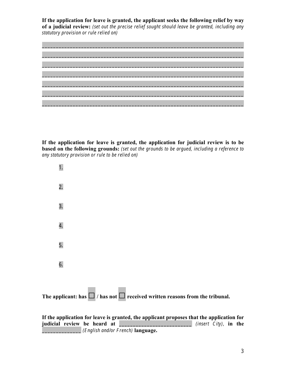 Form 66 (IR-1) Application for Leave and for Judicial Review - Canada, Page 3