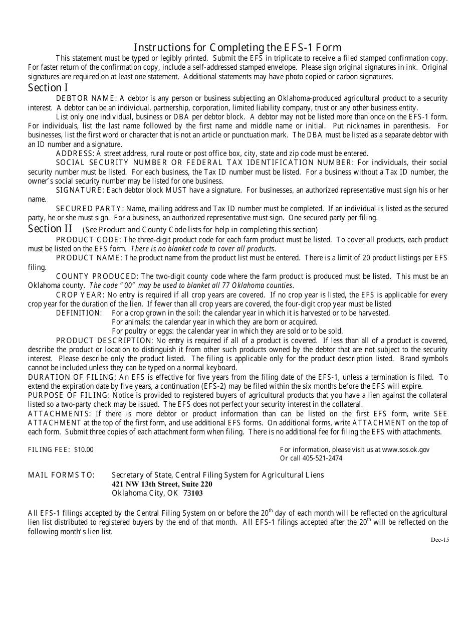 SOS Form efs-1 Oklahoma Effective Financing Statement - Oklahoma, Page 2