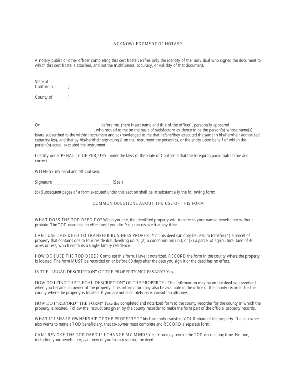 California Simple Revocable Transfer on Death Deed Form - Fill Out ...