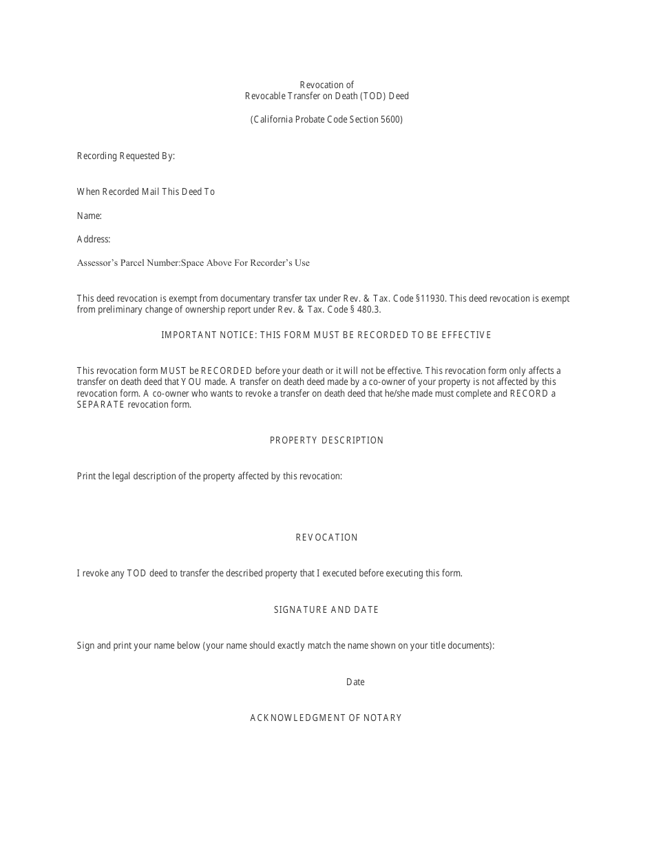 California Simple Revocable Transfer on Death Deed Form - Fill Out ...