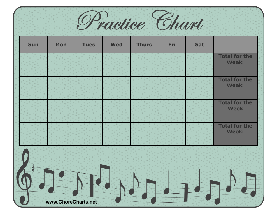Musical Instrument Practice Chart Template - Green