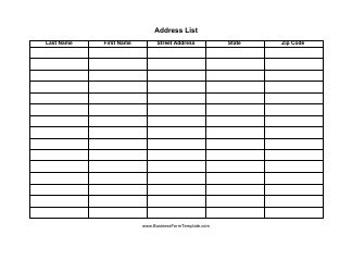 Document preview: Address List Template
