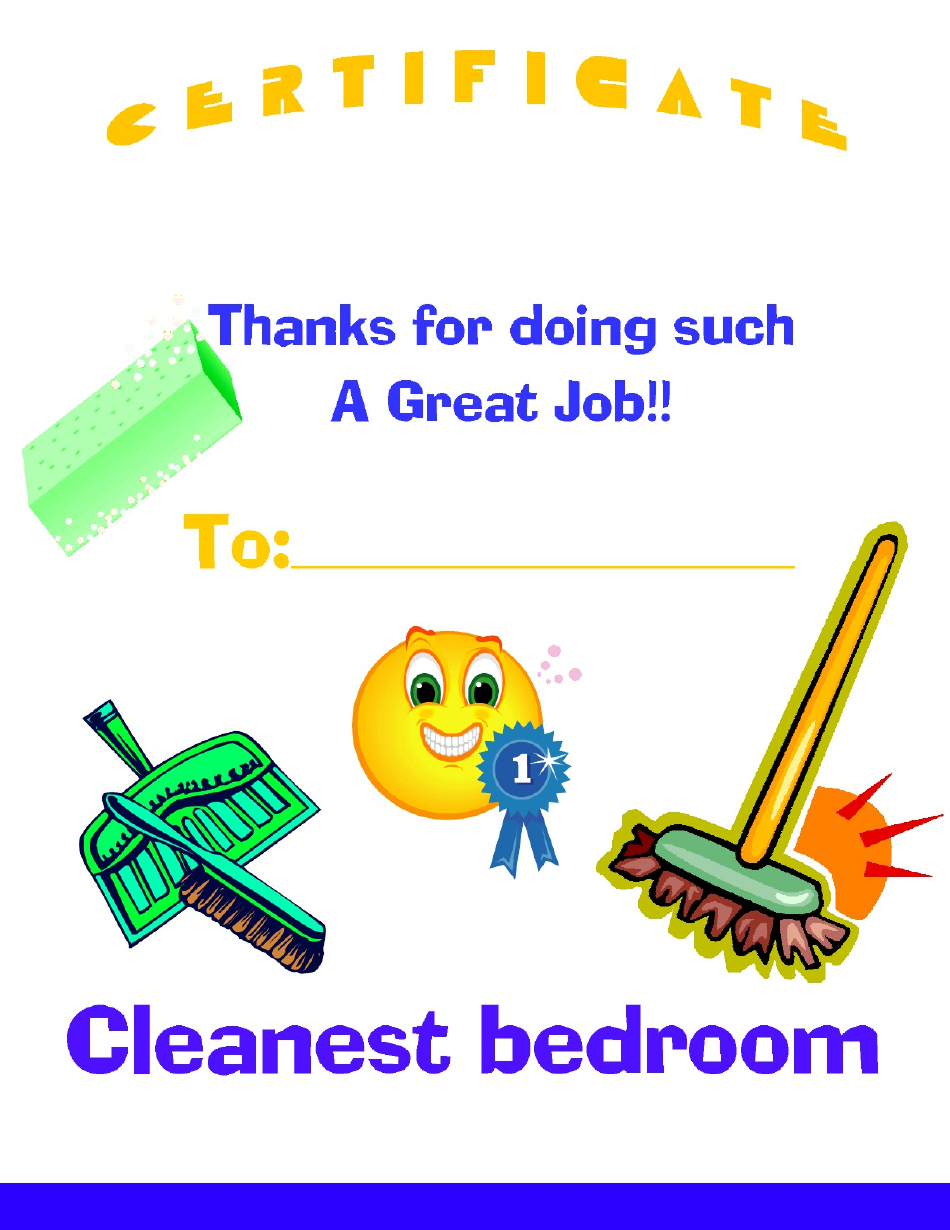 Cleanest Bedroom Award Certificate Template, Page 1