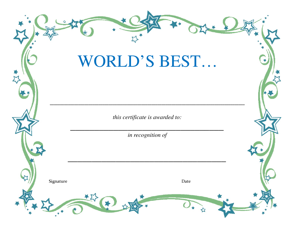 Preview of award certificate template with green and blue color scheme