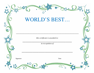 Document preview: World's Best Award Certificate Template - Green and Blue