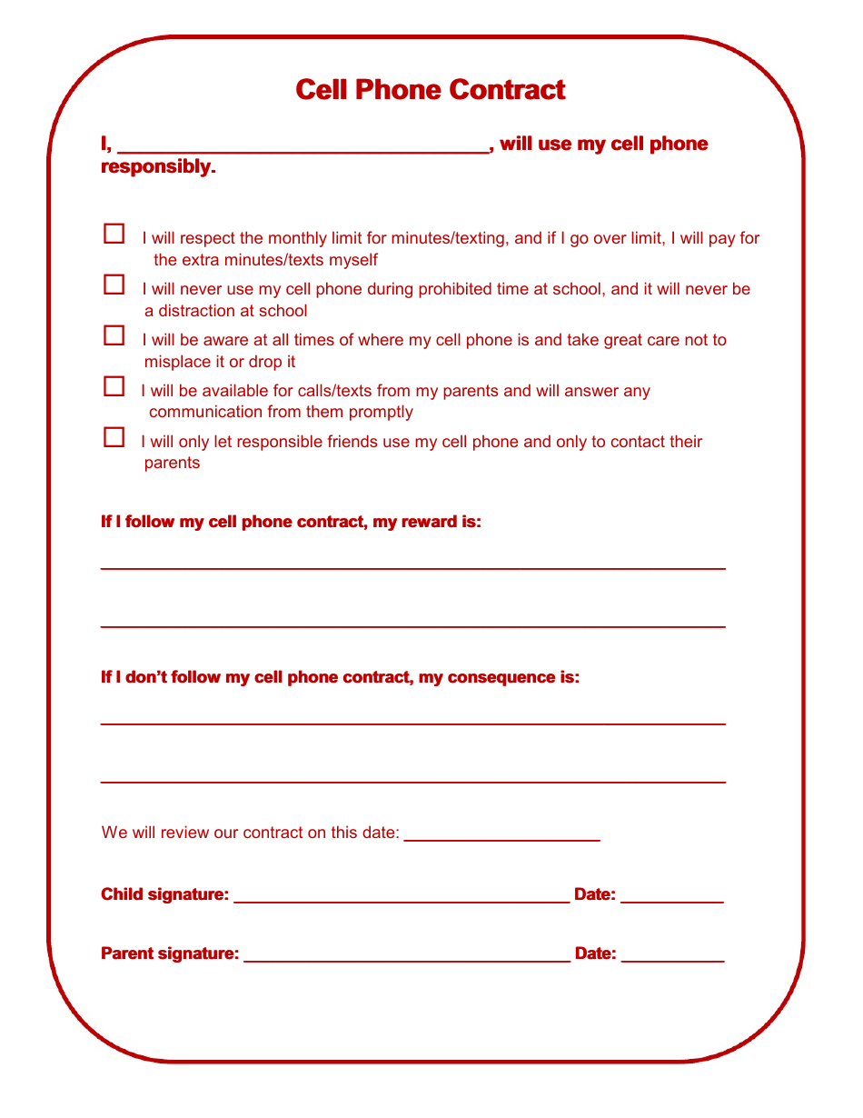 Cell Phone Contract Template For Kids Download Printable Pdf Templateroller