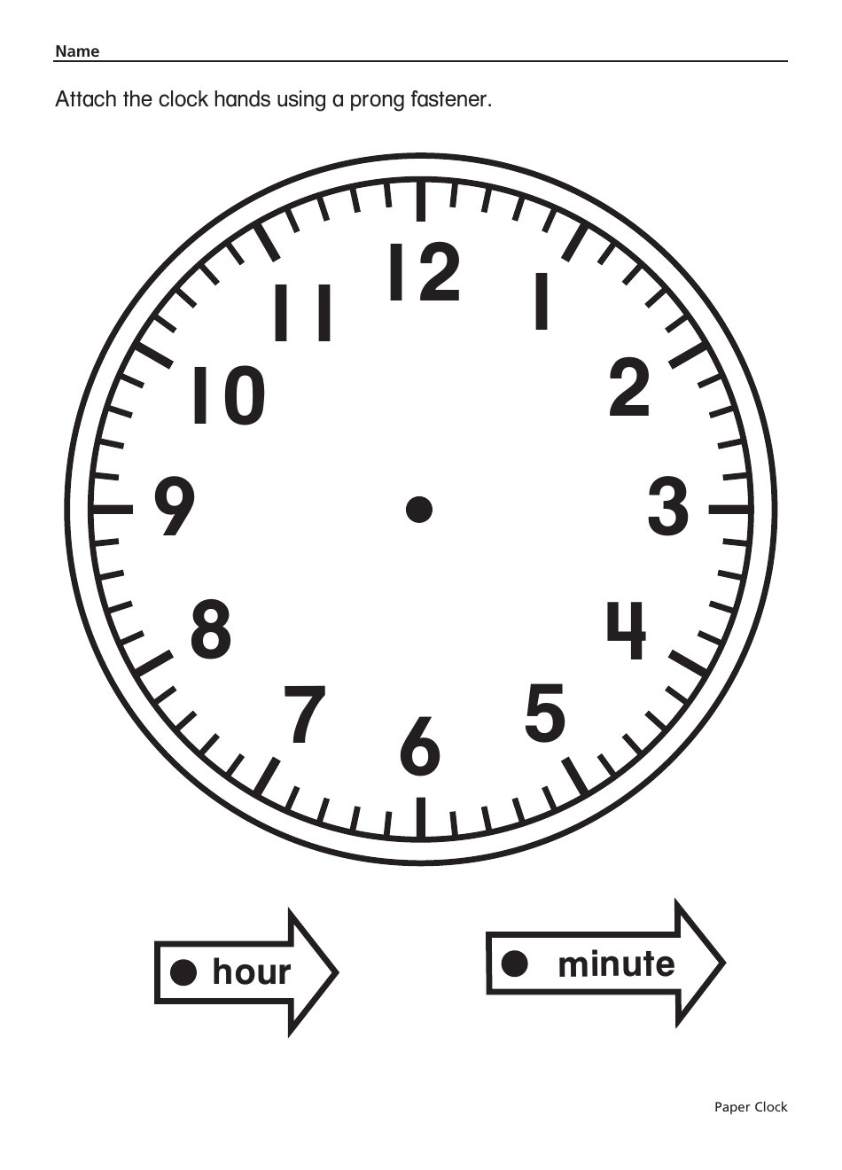Paper clock template with hands