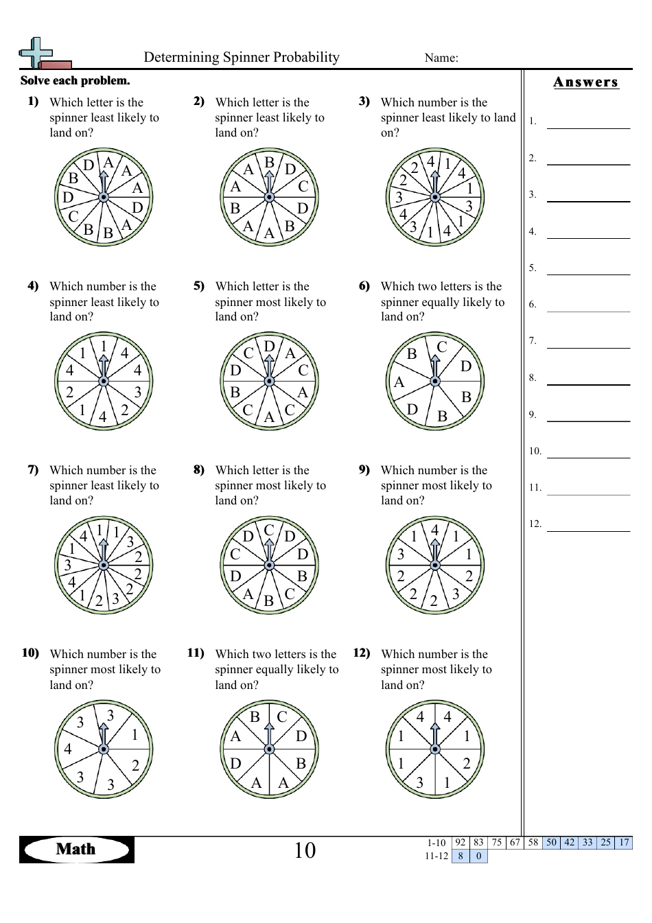 Determining Spinner Probability Worksheet Image Preview