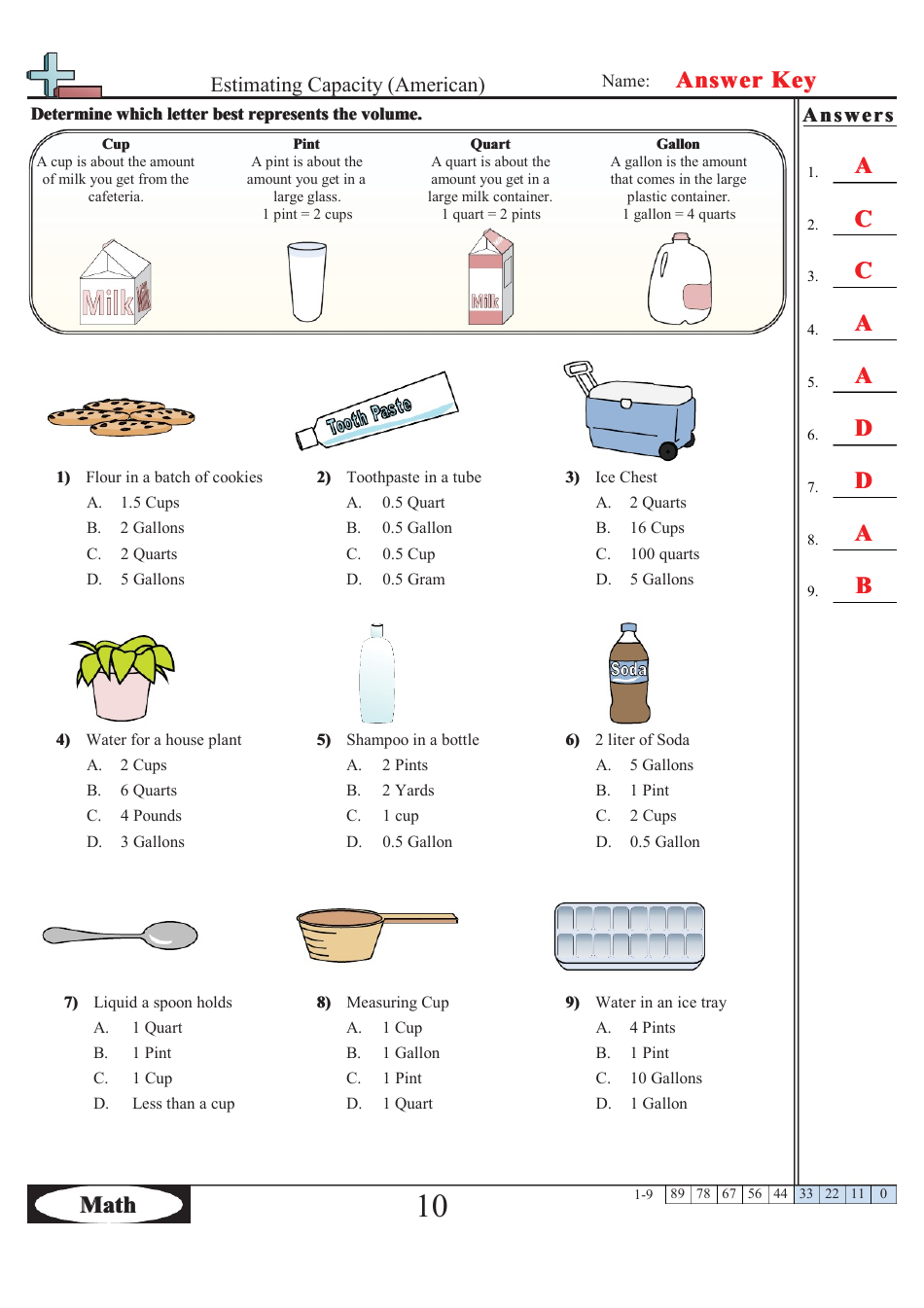 Estimating Capacity (American) Worksheet With Answer Key, Page 2