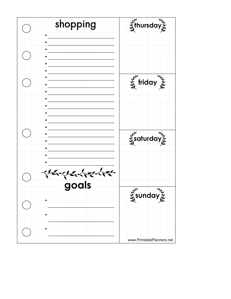 Thursday-Sunday Shopping List Template Image Preview