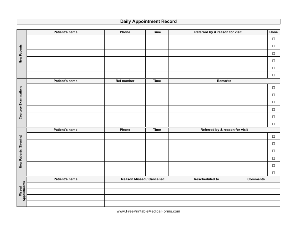 Daily Appointment Record Template Download Printable PDF Templateroller