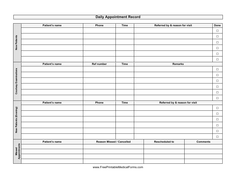 Daily Appointment Template