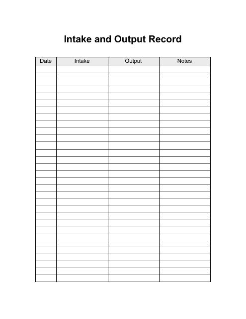 &quot;Intake and Output Record Form&quot; Download Pdf