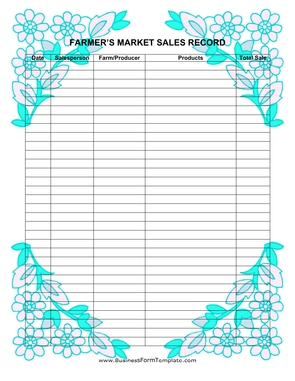 Farmers Market Sales Record Template, Page 1