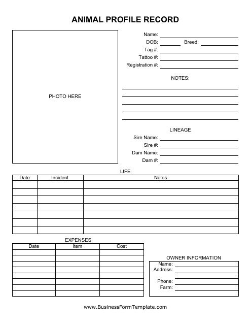Animal Profile Record Form
