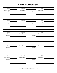 Document preview: Farm Equipment Tracking Sheet Template