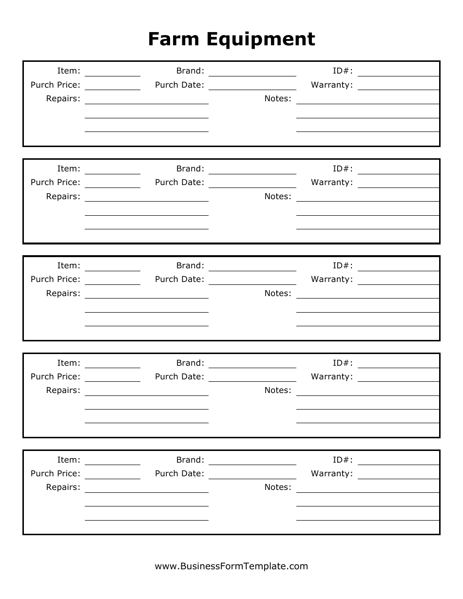 Farm Equipment Tracking Sheet Template - Preview Image