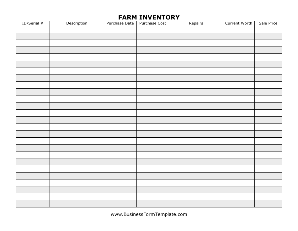 Farm Inventory Speadsheet, Page 1