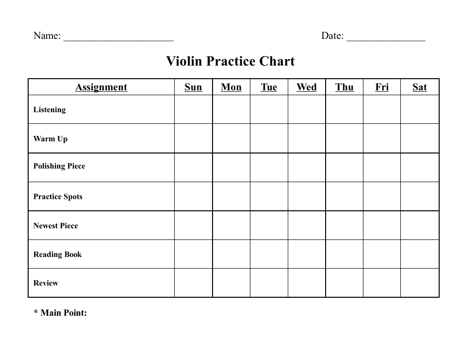 Violin Practice Chart Template - Table