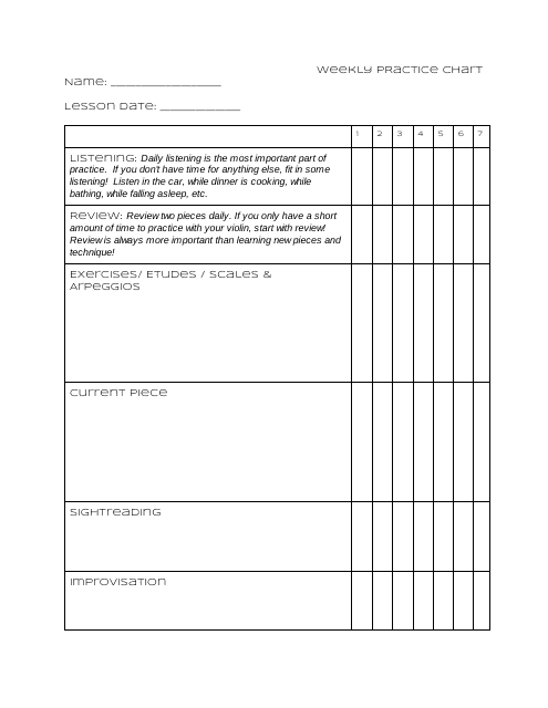 &quot;Violin Weekly Practice Chart Template&quot; Download Pdf