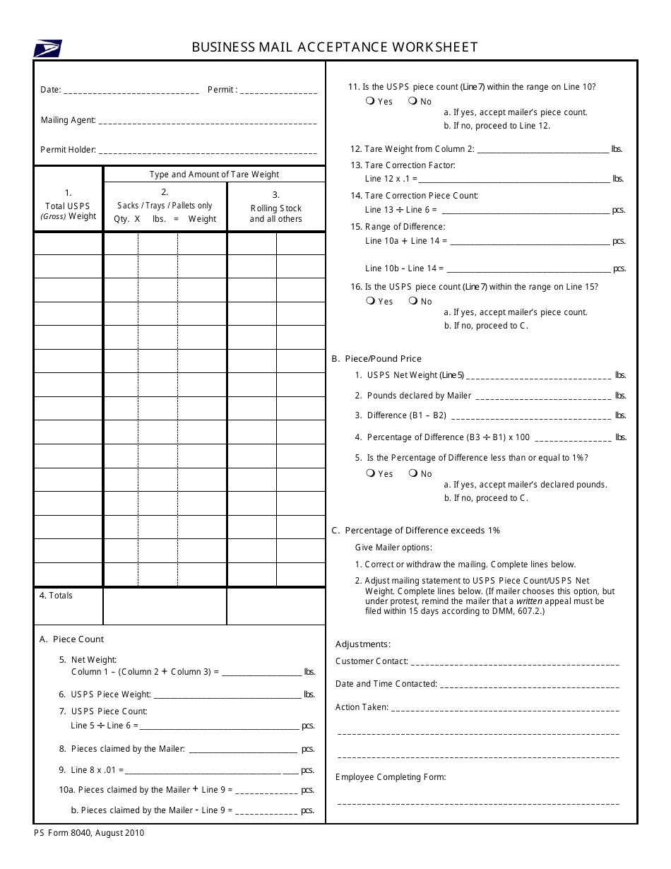 PS Form 8040 - Fill Out, Sign Online and Download Printable PDF ...