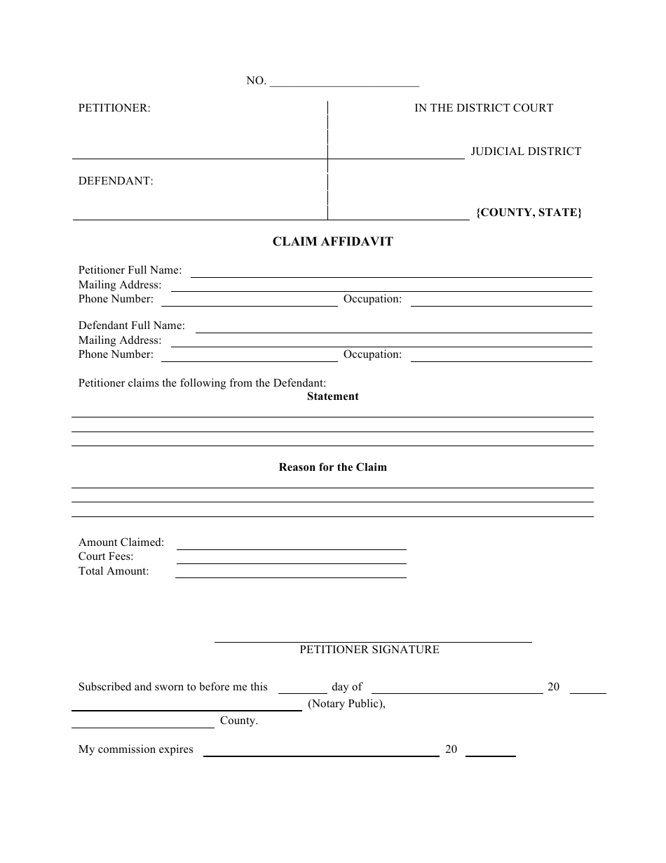 Small Claims Affidavit Template, Page 1