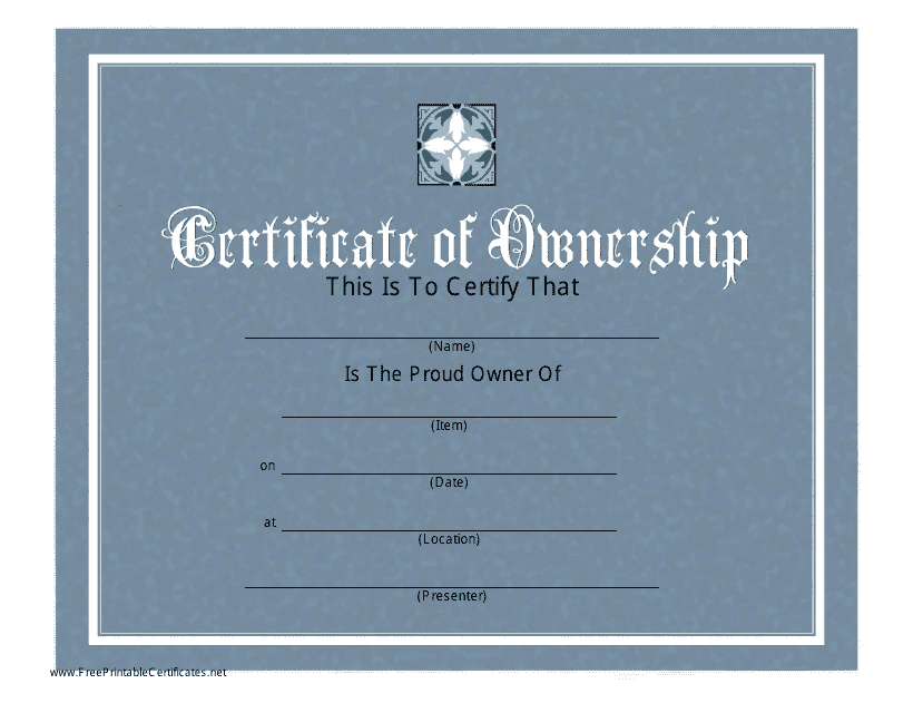 Certificate of Ownership Template - Grey