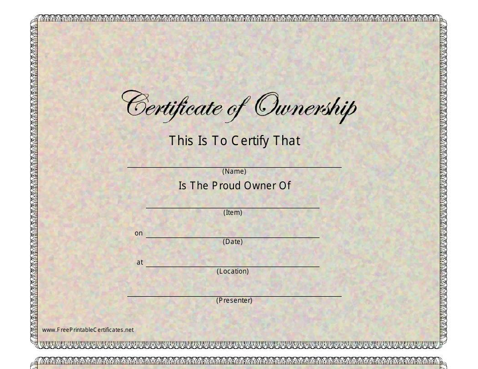 Certificate of Ownership Template, Page 1