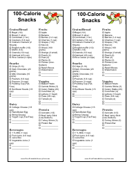 100-calorie Snacks List Template Download Printable Pdf 