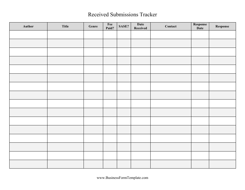 Received Submissions Tracking Spreadsheet Template, Page 1