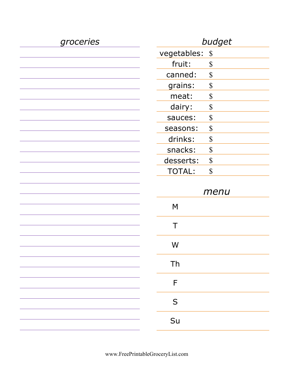 Grocery List Template with Lines