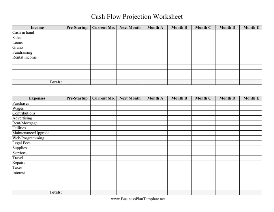 Cash flow projection spreadsheet